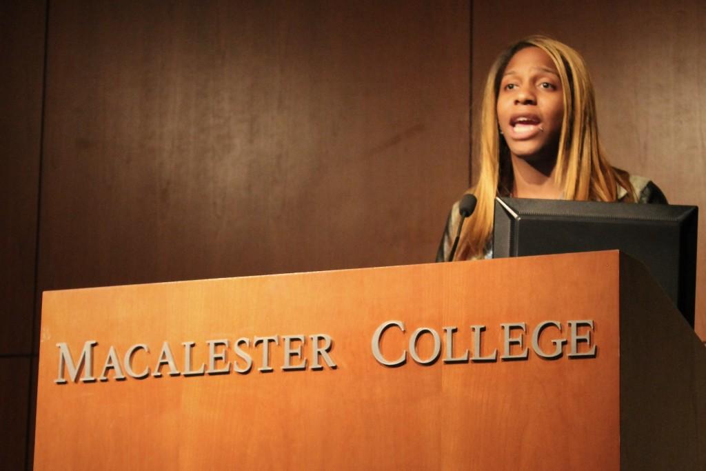 Black trans activist CeCe McDonald was Pride Month’s SPEAK! Series speaker. McDonald discussed her experience as an incarerated trans woman, her dedication to protesting all injustice, the importance of recognizing privilege and allyship. Photo by Max Guttman ’16.