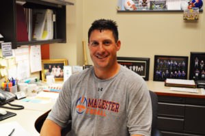 Mac Football defensive coordinator Marshall Mullenbach ’03 has been teaching and coaching since graduating from Mac. Photo by Rajnee Persaud ’19.