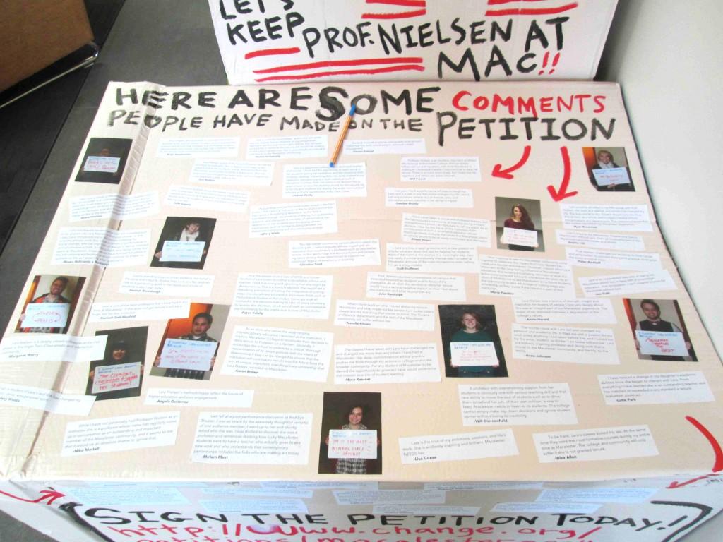 Students created a poster displaying comments written via an online petition on Change.org to appeal the tenure decision. “[The display] represents different components of what we’ve been trying to do in terms of actions for her,” Alana Horton ’14 explained. Photo courtesy of Paul Dosh. 