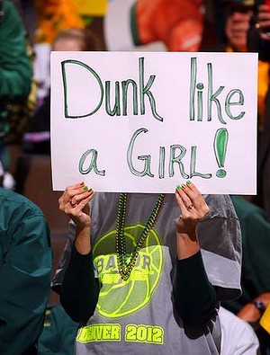 A fan holds up a sign in reference to former Baylor University womens basketball player Brittney Griner during the NCAA Womens Basketball Championship game last year. Photo courtesy of Doug Pensinger