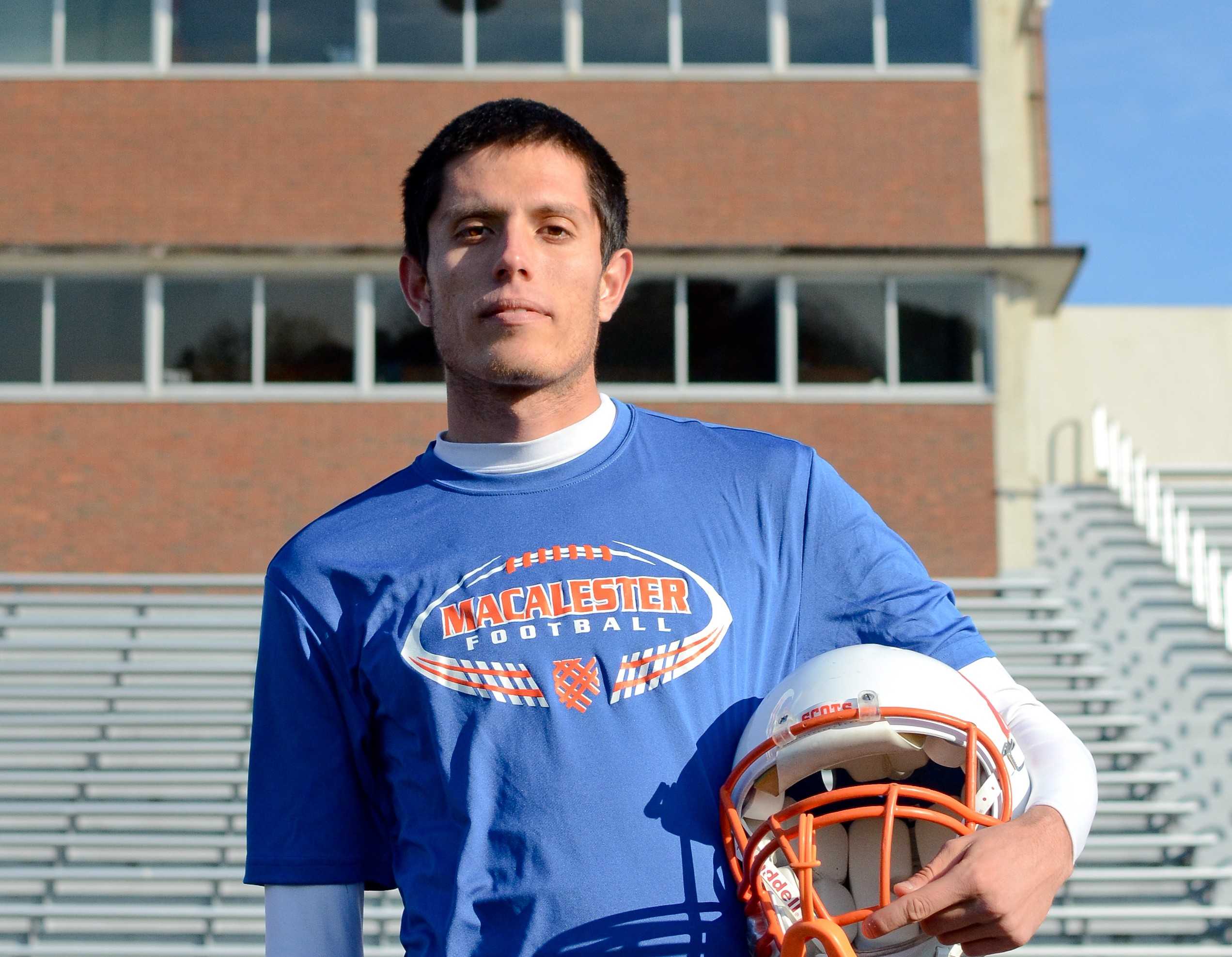 Last Saturday, Auburn Jimenez ’14 was the number one runner on the Mac Pack in the afternoon. He then proceeded to kick three field goals and four extra points for the football team in the evening, leading the team to a 44-13 victory over Trinity Bible. Photo by Alex Bentz ’14.