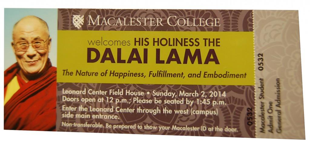 Students began receiving their tickets to the Dalai Lama’s talk on this week. The Dalai Lama will speak at Macalester on Sunday, March 2.