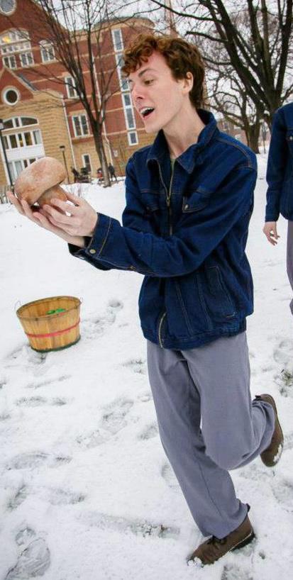 Theatre major Ryan Brownlow ’16 in the 2013 production, Rations. Photo courtesy of the Macalester Theatre and Dance Department. 