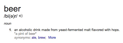 A definition of beer furnished by Google.
