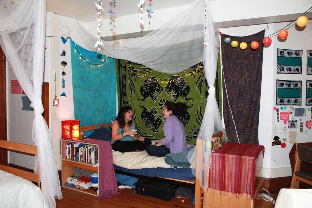 Kate Rhodes17 and Talia Young17 enjoy their decorated Wallace room together. Photo by Max Guttman16.