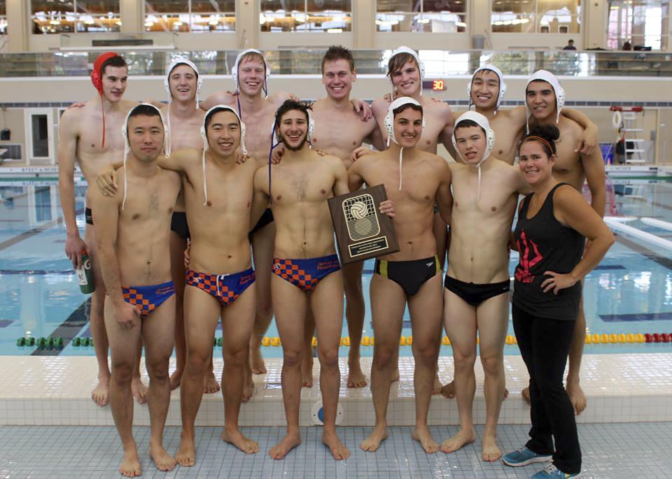 The Men’s water polo team with Charlesworth. Photo courtesy of Ben Kromash ’16.