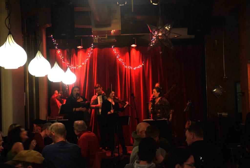 Orkestar Bez Ime performs Balkan folk music at the Black Dog Cafe. Photo by Cameron Hill ’19.