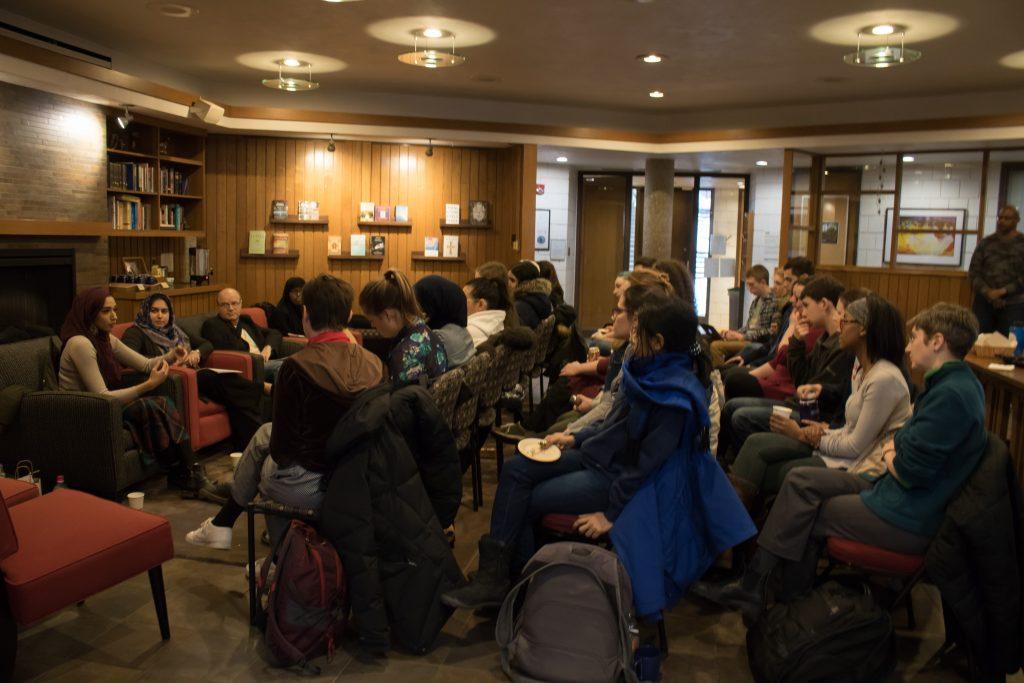 Students, staff and faculty gathered in the CRSL for a panel on Islamophobia. Photo by Carmen Bustamante ’18. 