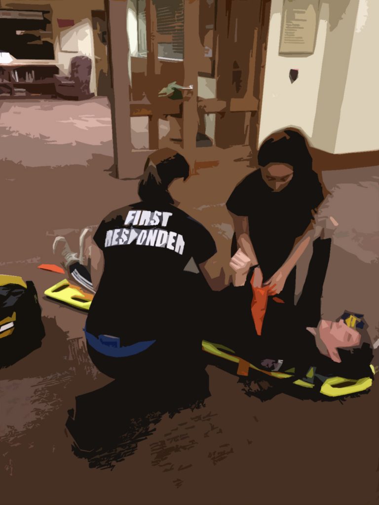 Student EMT’s practice first aid.
Illustration courtesy of MCEMS.