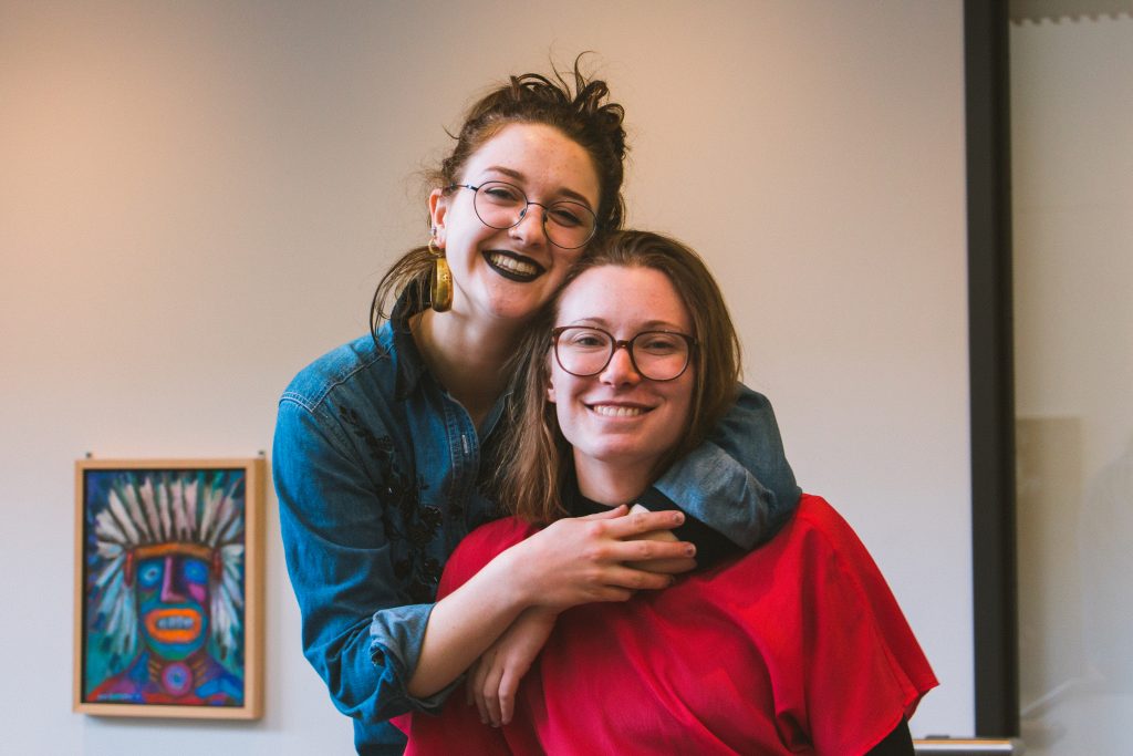 Diana Stone ’19 and Halley Norman ’19, the creators and curators of the Art Gallery Progressive. Photo by Marin Stefani ’18.