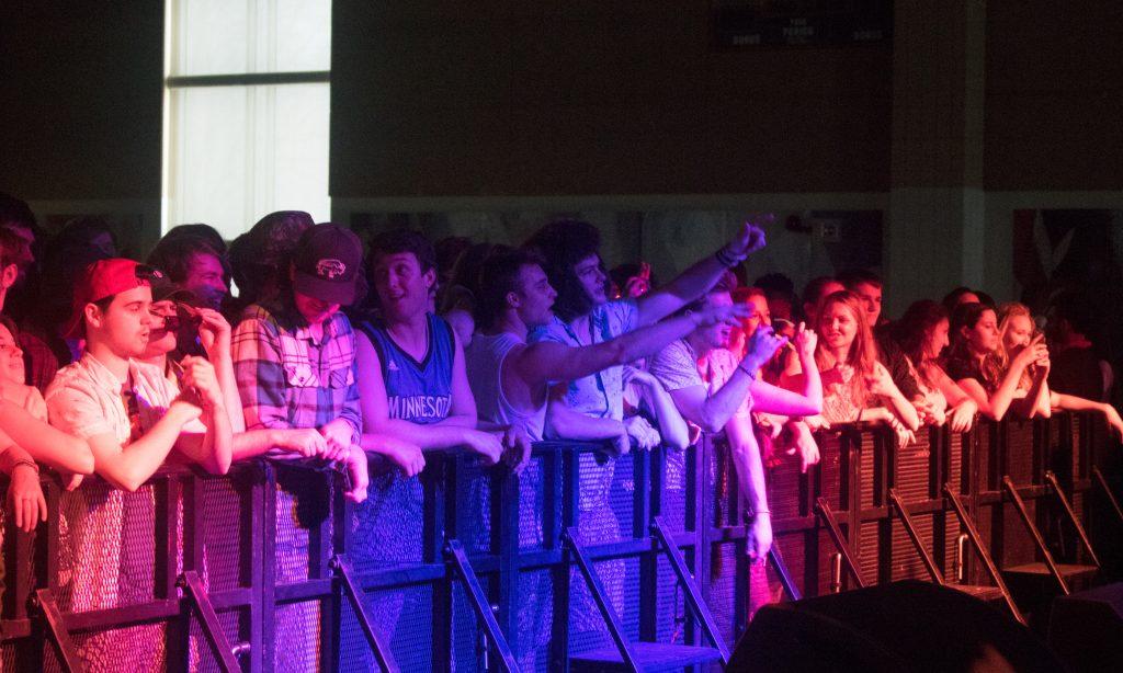 Audience crowds barrier inside Springfest. Photo by Will Hamlin '21. 