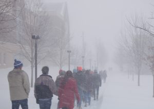 Students trek to the 2018 Springfest in white-out conditions. Photo by: Will Hamlin ’21