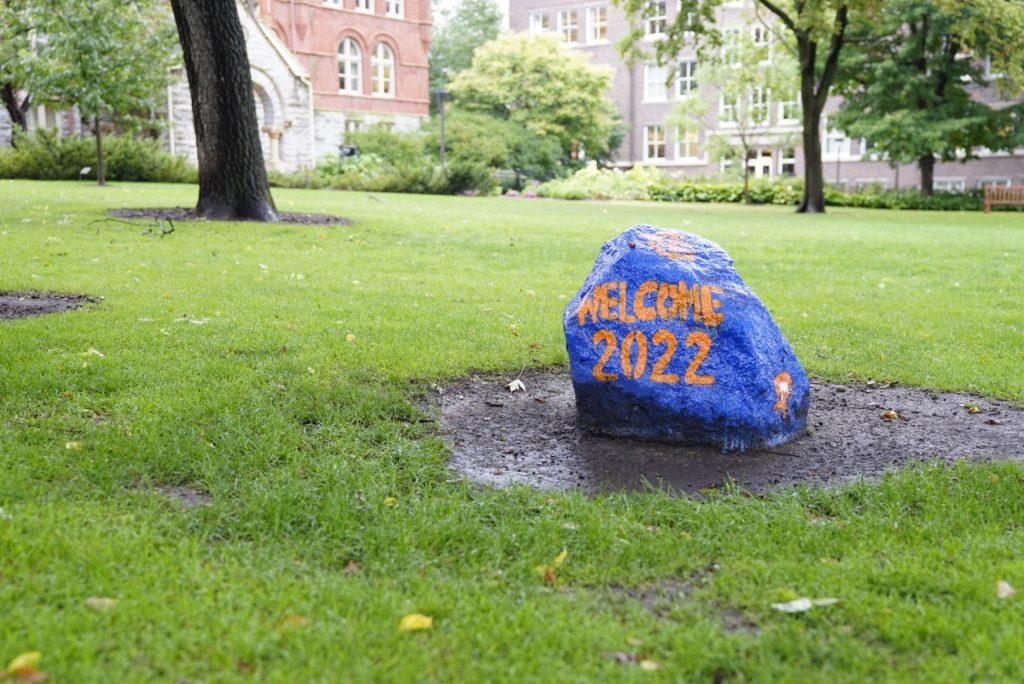 The rock, painted to welcome the Class of 2022. Photo by Ally Kruper ’21.