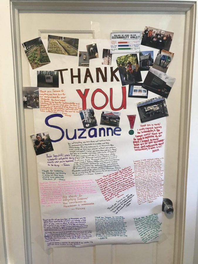 Well-wishers show their support for Sustainability Manager Suzanne Savanick Hansen after news that her position will be dissolved after this semester.