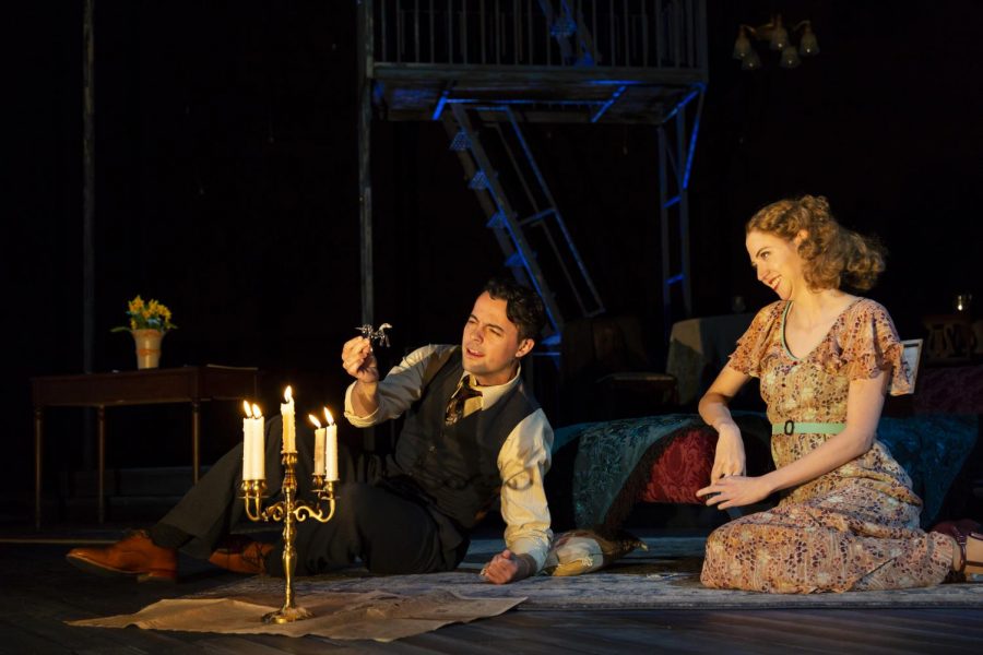 Jim (Grayson DeJesus) and Laura (Carey Cox) share an intimate scene by candlelight. Photo by T. Charles Erickson.