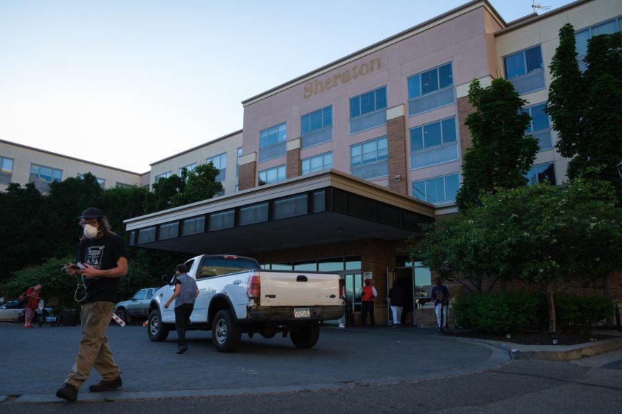 The entrance to the Midtown Sheraton, where over 200 people in need of shelter are staying during MSPs enforced curfew. Photo by Kori Suzuki 21. 