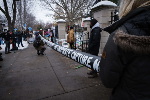 On Thursday, Nov. 12, the Minnesota Pollution Control Agency approved water crossing permits for the Line 3 project. Days later, hundreds gathered outside the governor's residence to protest the decision. Photo by Kori Suzuki '21.