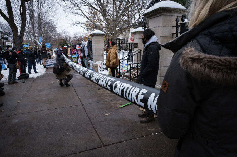 On Thursday, Nov. 12, the Minnesota Pollution Control Agency approved water crossing permits for the Line 3 project. Days later, hundreds gathered outside the governors residence to protest the decision. Photo by Kori Suzuki 21.