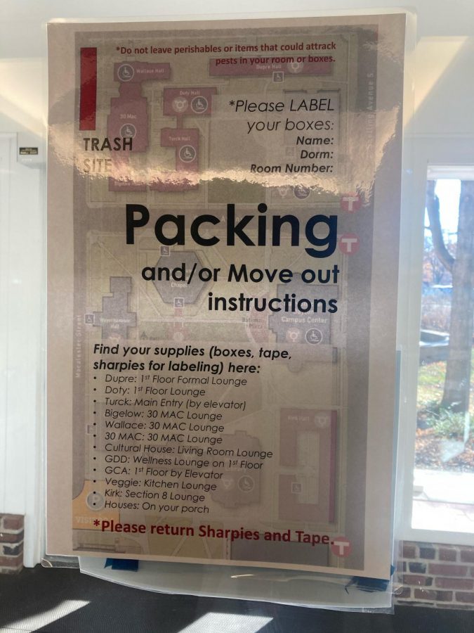 A sign in the dorms instructs students to pack out as much as possible. Photo courtesy of Hannah Scharrer 24