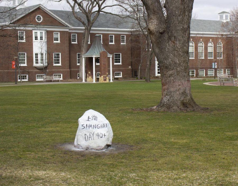 The rock, painted to advocate for awareness against Chinese lockdowns. Photo by Karsten Beling ’22