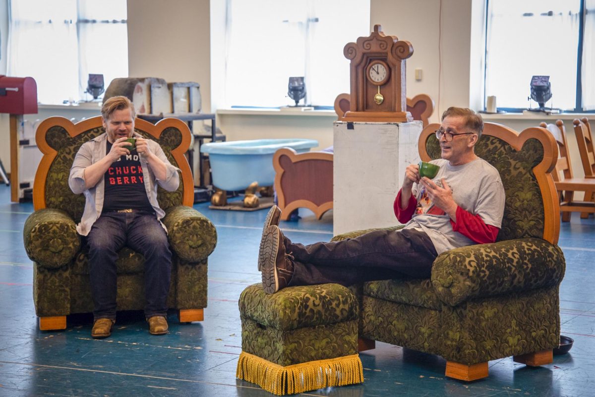 Reed Sigmund as Toad, left and Jay Goede as Frog, right in rehearsal. Photo by Kaitlin Randolph.