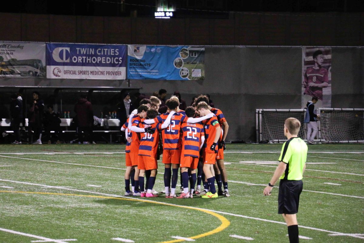 The Scots huddle ahead of the second half vs Augsburg